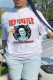 White Casual Street Skull Patchwork Letter O Neck T-Shirts