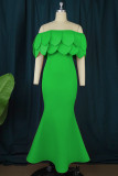 Green Sexy Formal Solid Patchwork Backless Off the Shoulder Evening Dress