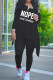 Black Casual Letter Print Patchwork Asymmetrical O Neck Long Sleeve Two Pieces