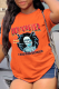 Orange Casual Street Skull Patchwork Letter O Neck T-Shirts
