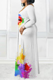 Purple Casual Print Patchwork V Neck Straight Dresses