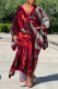 Red Casual Print Patchwork Slit V Neck Straight Plus Size Dresses