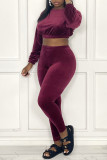 Coffee Sexy Solid Patchwork O Neck Long Sleeve Two Pieces