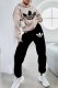 Apricot Street Print Patchwork Hooded Collar Long Sleeve Two Pieces