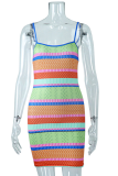 Yellow Sexy Striped Patchwork Spaghetti Strap Pencil Skirt Dresses