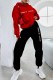 Red Street Print Letter Hooded Collar Long Sleeve Two Pieces