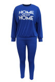 Blue Casual Letter Print Patchwork O Neck Long Sleeve Two Pieces