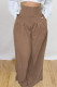 Camel Casual Solid Patchwork High Waist Straight Solid Color Bottoms
