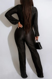 Red Casual Solid Patchwork V Neck Regular Jumpsuits
