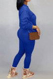 Blue Casual Letter Print Patchwork O Neck Long Sleeve Two Pieces