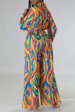 Rose Red Casual Print Patchwork V Neck Regular Jumpsuits