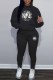 Black Casual Print Letter Hooded Collar Long Sleeve Two Pieces