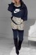 Black Street Print Leopard Patchwork Letter Hooded Collar Long Sleeve Two Pieces