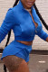 Blue Casual Solid Patchwork Zipper Collar Long Sleeve Two Pieces