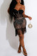 Black Sexy Patchwork Hot Drilling Tassel Backless Strapless Sleeveless Dress