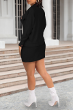 Rose Red Casual Solid Buttons Turndown Collar Long Sleeve Two Pieces