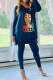 Blue Casual Print Patchwork V Neck Long Sleeve Two Pieces