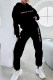 Black Street Print Letter Hooded Collar Long Sleeve Two Pieces