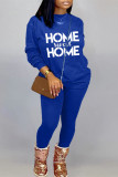 Blue Casual Letter Print Patchwork O Neck Long Sleeve Two Pieces