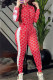 Red Elegant Print Patchwork Letter Zipper Collar Long Sleeve Two Pieces