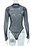 Black Sexy Print Mesh Half A Turtleneck Skinny Bodysuits