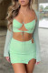 Mint green Sexy Solid Bandage Hollowed Out Long Sleeve Two Pieces