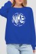 Blue Casual Print Letter O Neck Tops