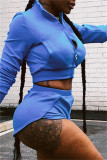Pink Casual Solid Patchwork Zipper Collar Long Sleeve Two Pieces