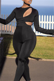 Blue Sexy Casual Solid Hollowed Out O Neck Skinny Jumpsuits