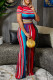 Multi-color Casual Striped Print Basic O Neck Short Sleeve Two Pieces