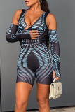 Black Sexy Print Patchwork U Neck Skinny Rompers