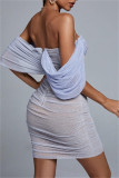 Light Blue Sexy Formal Solid Patchwork Backless Strapless Evening Dress