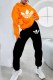 Orange Street Print Patchwork Hooded Collar Long Sleeve Two Pieces