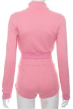 Pink Casual Solid Patchwork Zipper Collar Long Sleeve Two Pieces