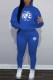 Blue Casual Print Letter Hooded Collar Long Sleeve Two Pieces
