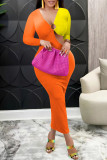 Purple Sexy Solid Hollowed Out Patchwork V Neck Pencil Skirt Dresses