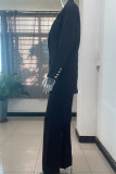 Red Casual Solid Cardigan Pants Turn-back Collar Long Sleeve Two Pieces