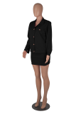 Rose Red Casual Solid Buttons Turndown Collar Long Sleeve Two Pieces