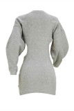 Grey Sexy Casual Solid Hollowed Out O Neck Long Sleeve Plus Size Dresses (Without Shirt)