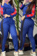 Blue Elegant Print Patchwork Letter Zipper Collar Long Sleeve Two Pieces