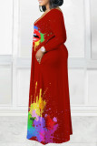 Purple Casual Print Patchwork V Neck Straight Dresses