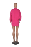 Rose Red Casual Solid Buttons Turndown Collar Long Sleeve Two Pieces