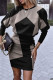 Black Gray Casual Print Patchwork O Neck Long Sleeve Dresses