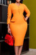 Orange Casual Solid Patchwork O Neck Long Sleeve Dresses