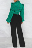 Green Casual Solid Patchwork Turtleneck Long Sleeve Two Pieces