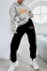 Grey Casual Print Letter Hooded Collar Long Sleeve Two Pieces