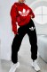 Red Street Print Patchwork Hooded Collar Long Sleeve Two Pieces