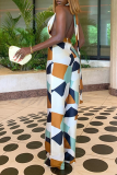 Colour Sexy Print Patchwork Halter Boot Cut Jumpsuits