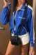 Royal Blue Street Print Letter Zipper Collar Outerwear