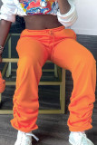 Orange Casual Solid Embroidered Patchwork High Waist Straight Solid Color Bottoms